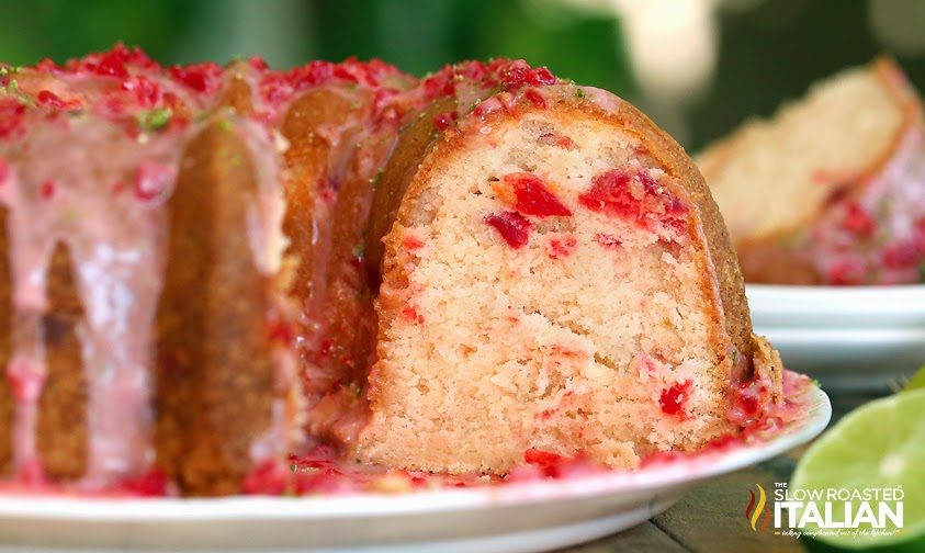 cherry pound cake on platter