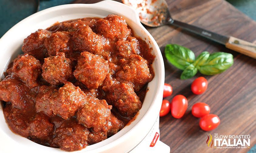 crockpot full of Italian meatballs