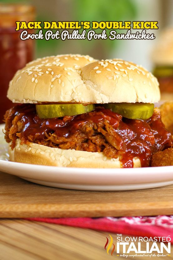 Jack Daniels Double Kick Crockpot Pulled Pork Sandwich on a plate