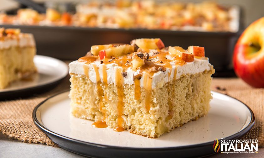 piece of caramel- apple poke cake