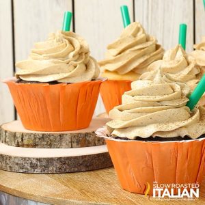 Three Cupcakes with Pumpkin Spice Latte Buttercream Frosting