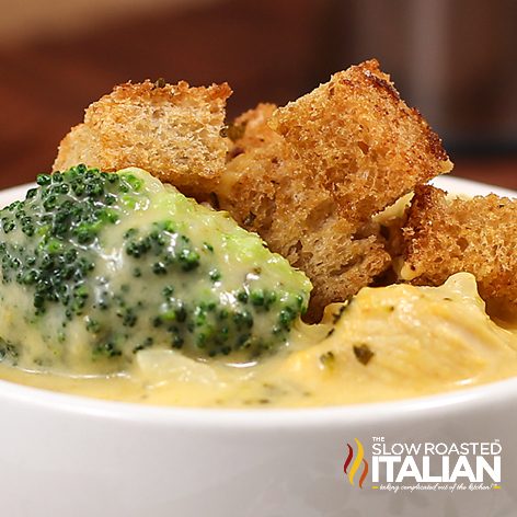 Bowl of Broccoli Cheese Soup with Chicken and Rice