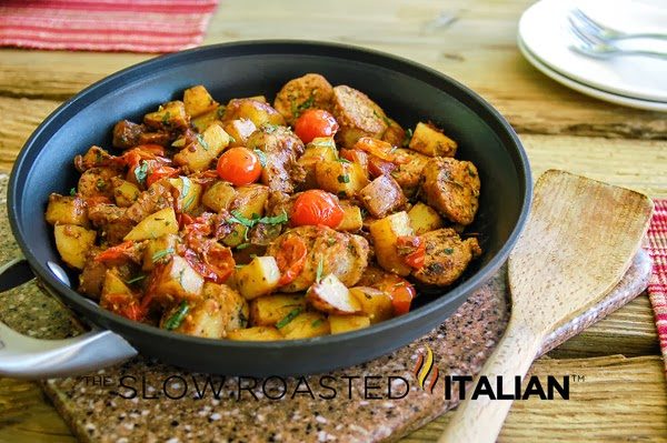 italian dinner cooking in a skillet