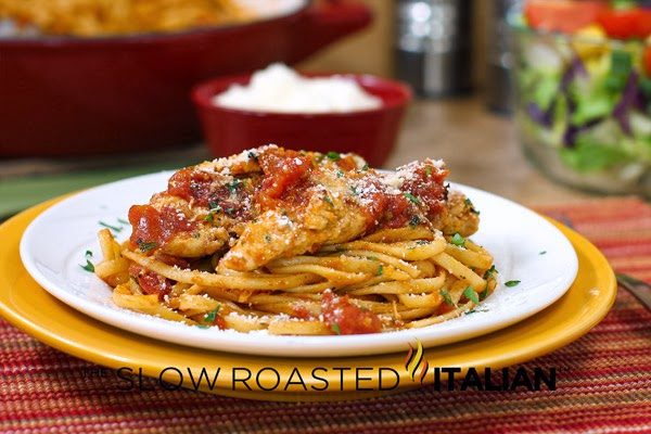 italian dinner of pasta with chicken