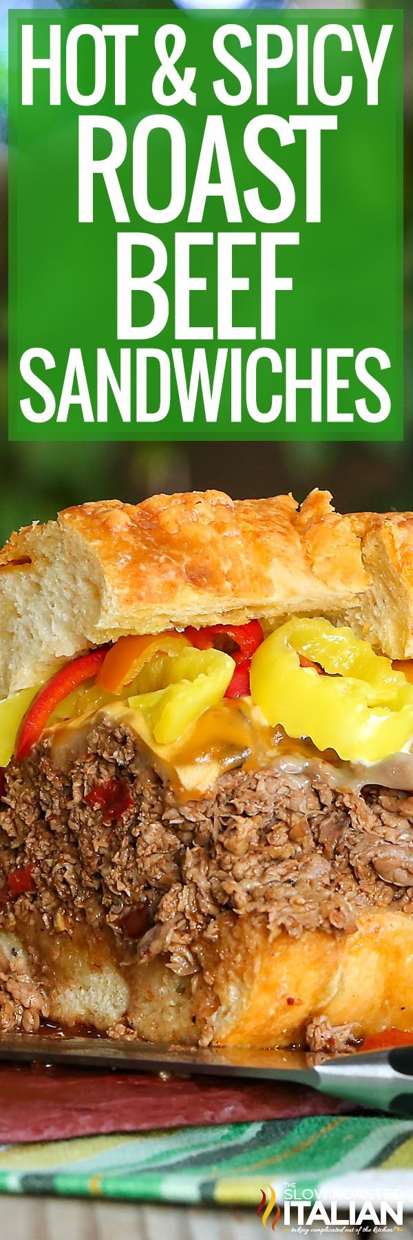 hot and spicy roast beef sandwiches -pin