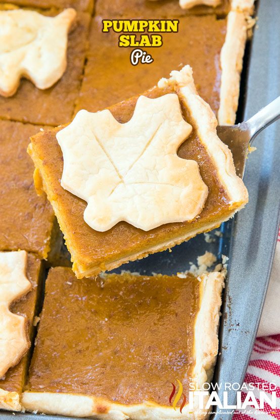 cut piece of pumpkin slab pie