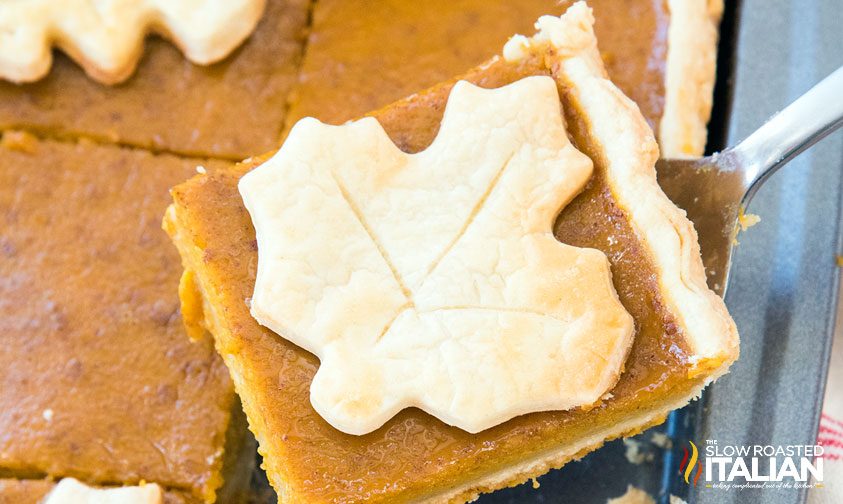 pumpkin slab pie with leaf cutout