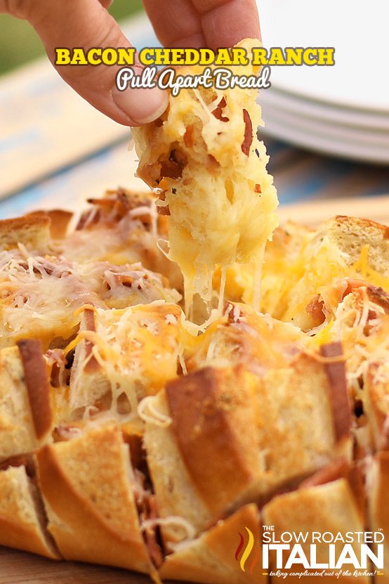 titled (shown close up) bacon cheddar ranch pull apart bread