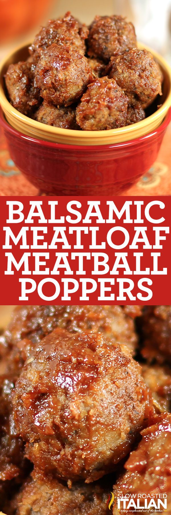 titled pinterest collage for balsamic meatball poppers