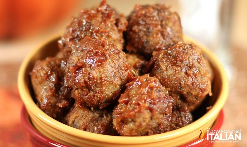 bite sized meatball appetizers in bowl