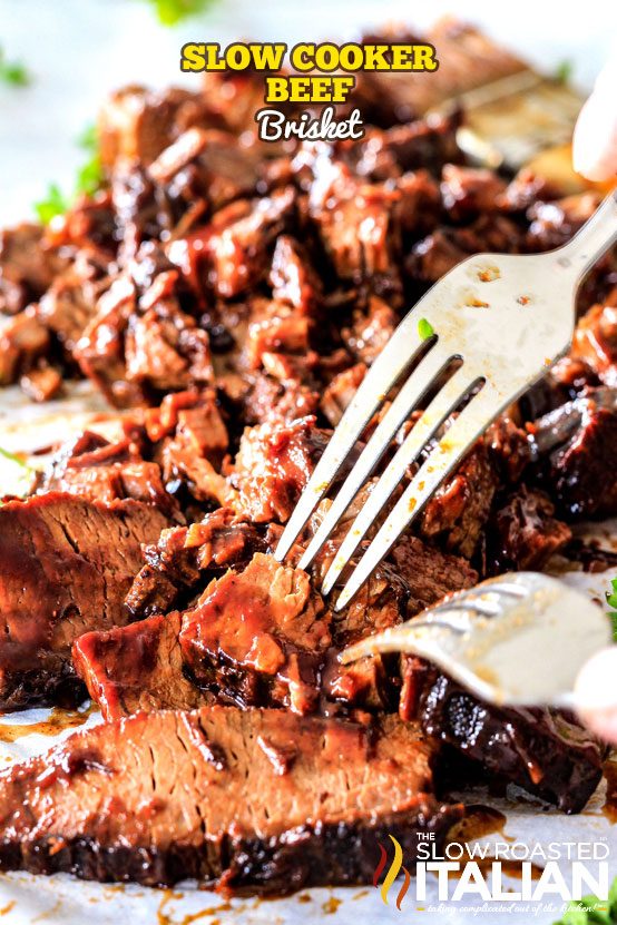 slow cooker beef brisket pulled apart with forks