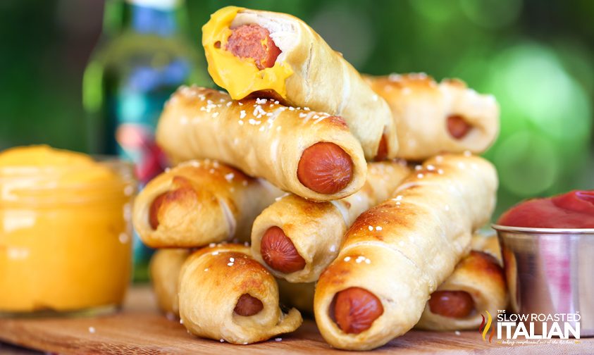 simple stuffed pretzel dogs stacked