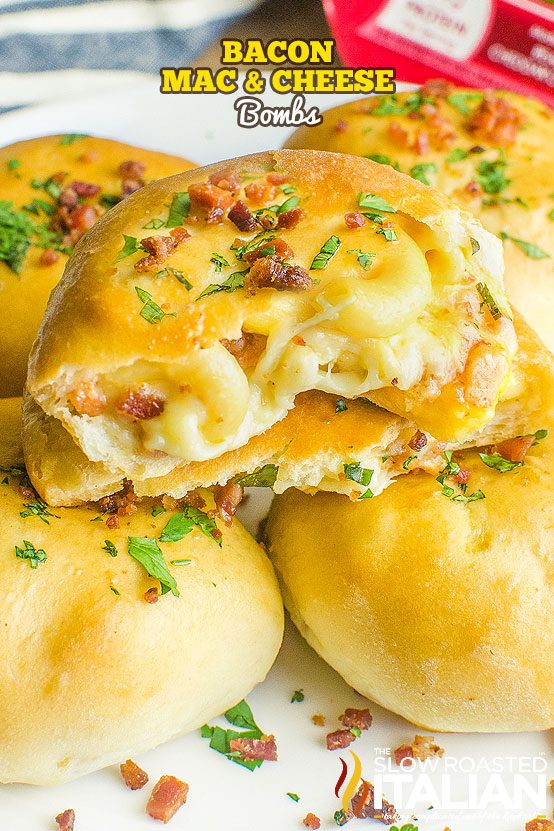 shown close bacon mac and cheese bombs