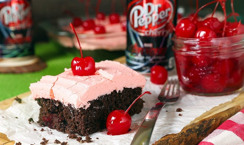 slice of frosted dr pepper cake
