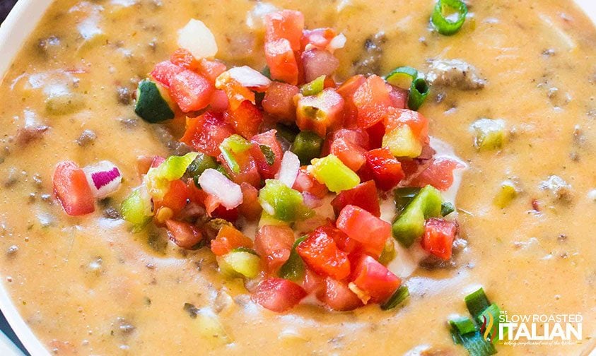 slow cooker nacho dip in bowl
