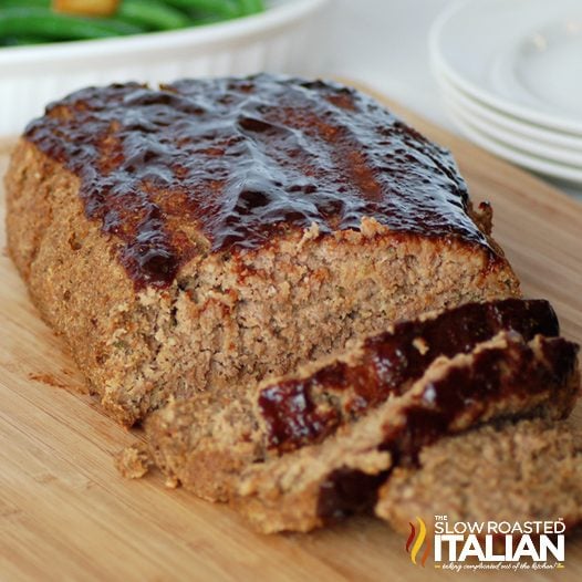 balsamic glazed meatloaf on cutting board