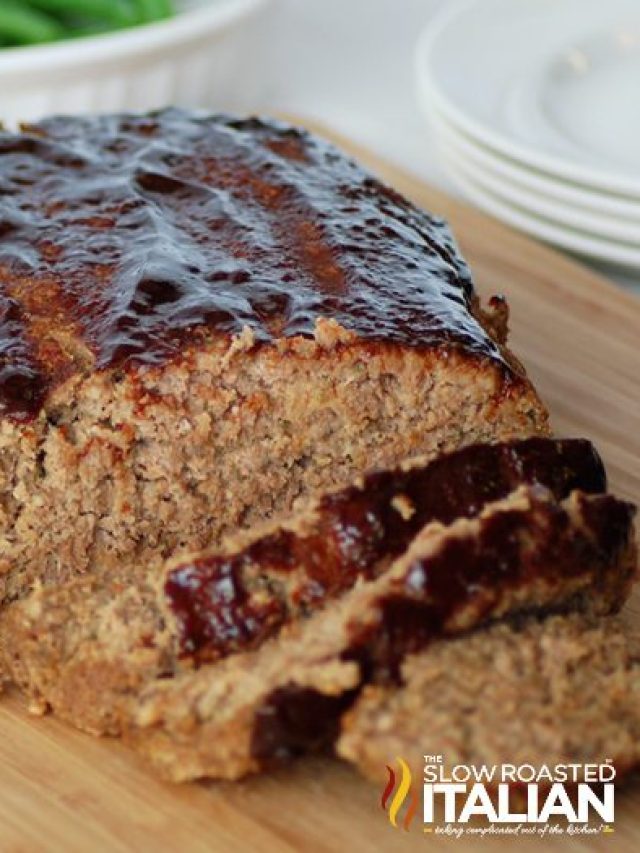 balsamic glazed meatloaf on cutting board