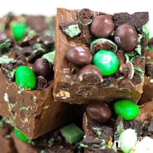 Pieces of the mint chocolate fudge