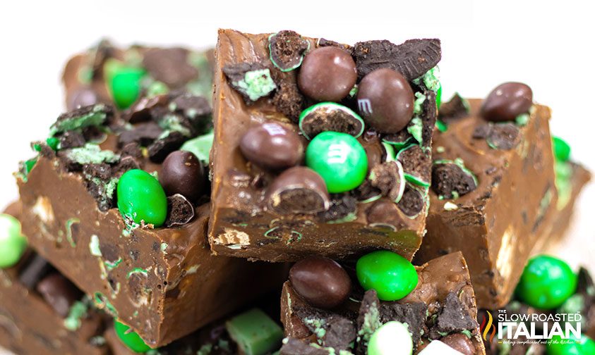  stack of mint chocolate homemade fudge