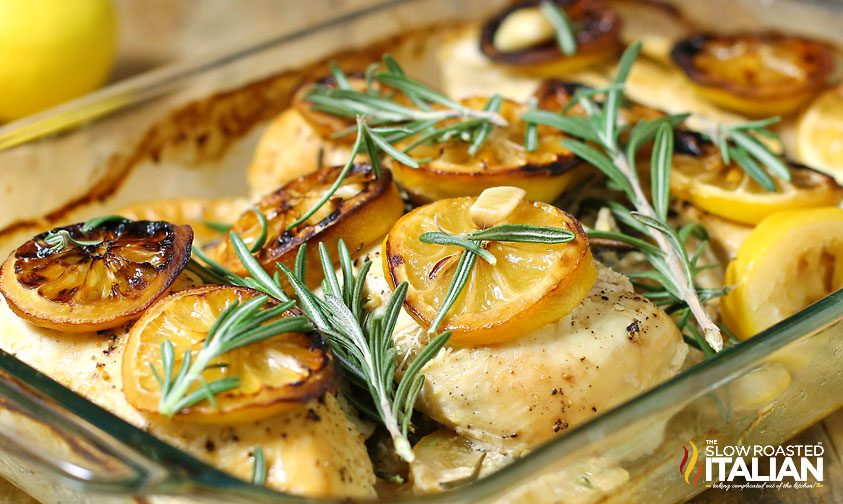 roasted chicken breasts in baking dish