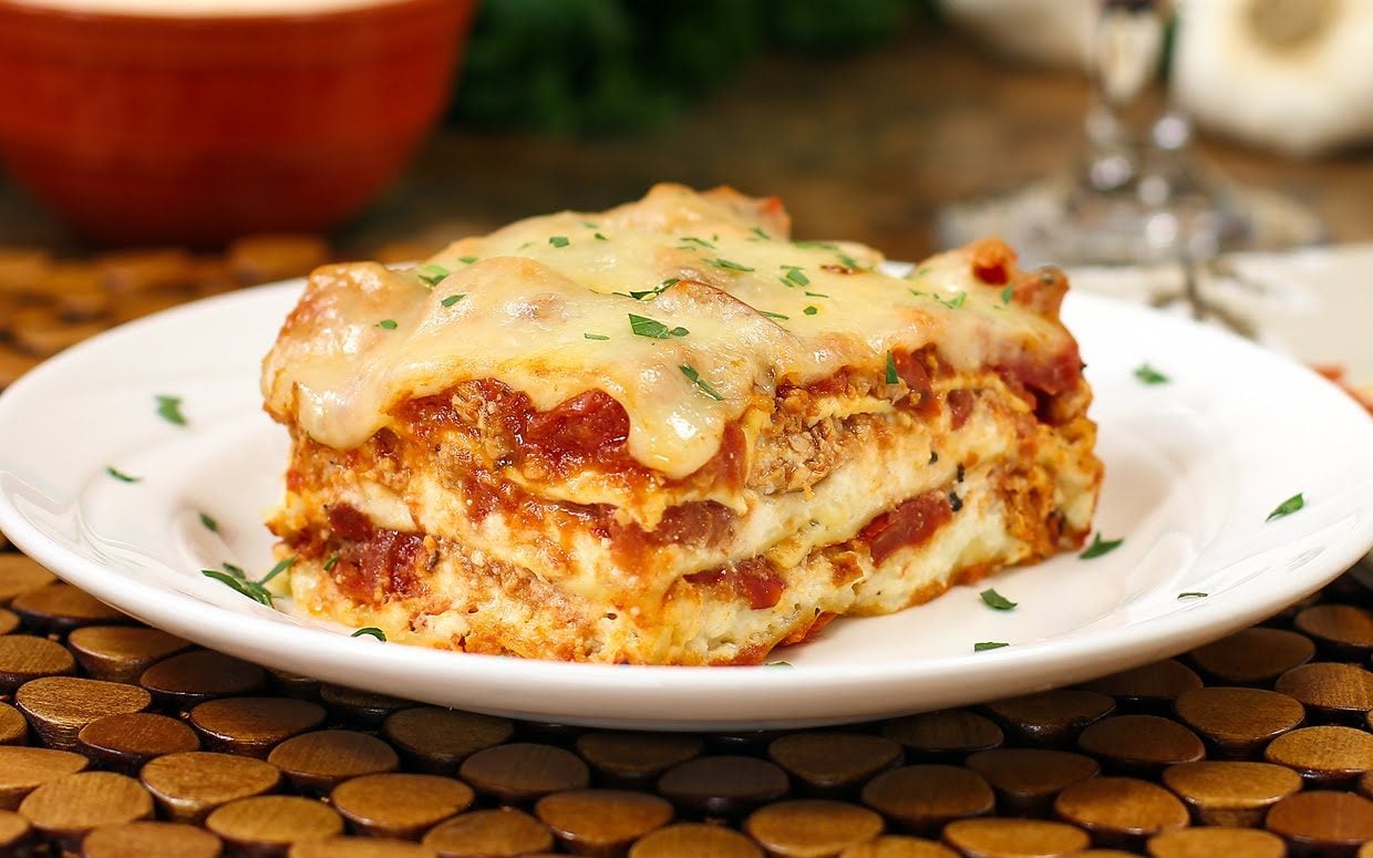 plate of sausage lasagna for Easter dinner