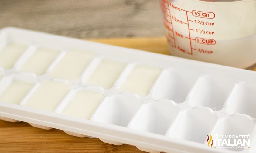 frozen milk in ice cube tray