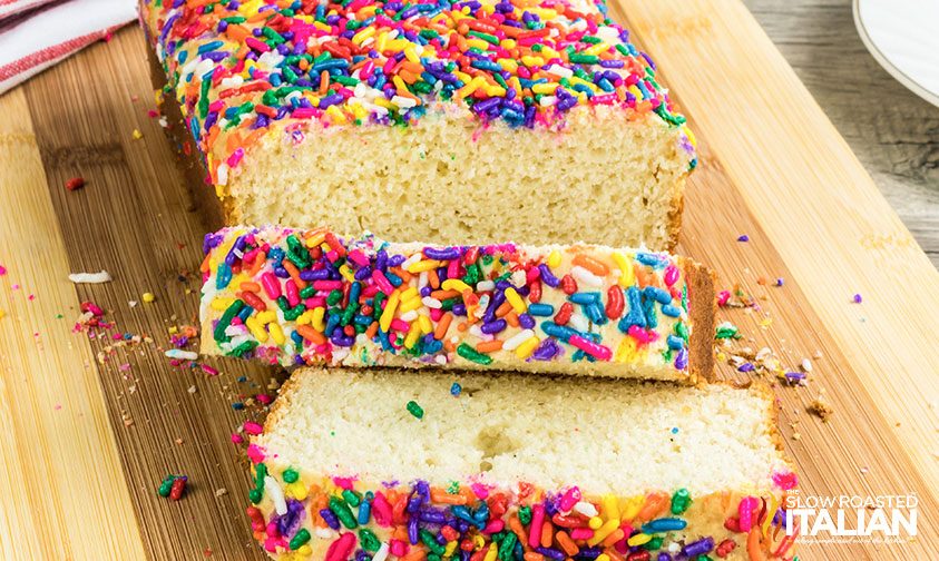 slice ice cream bread on wood board