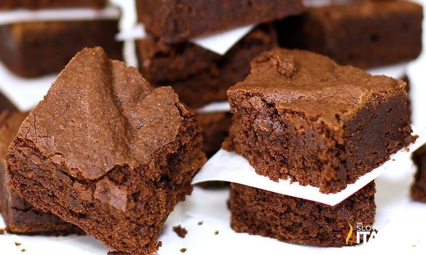 fudgy brownies from scratch on white plate