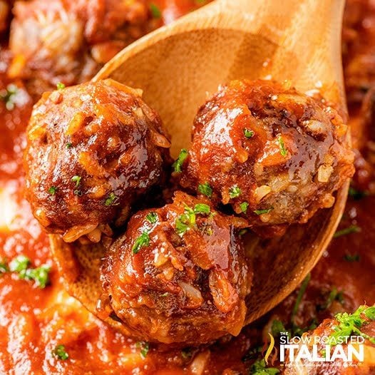 Spoonful of three Porcupine Meatballs