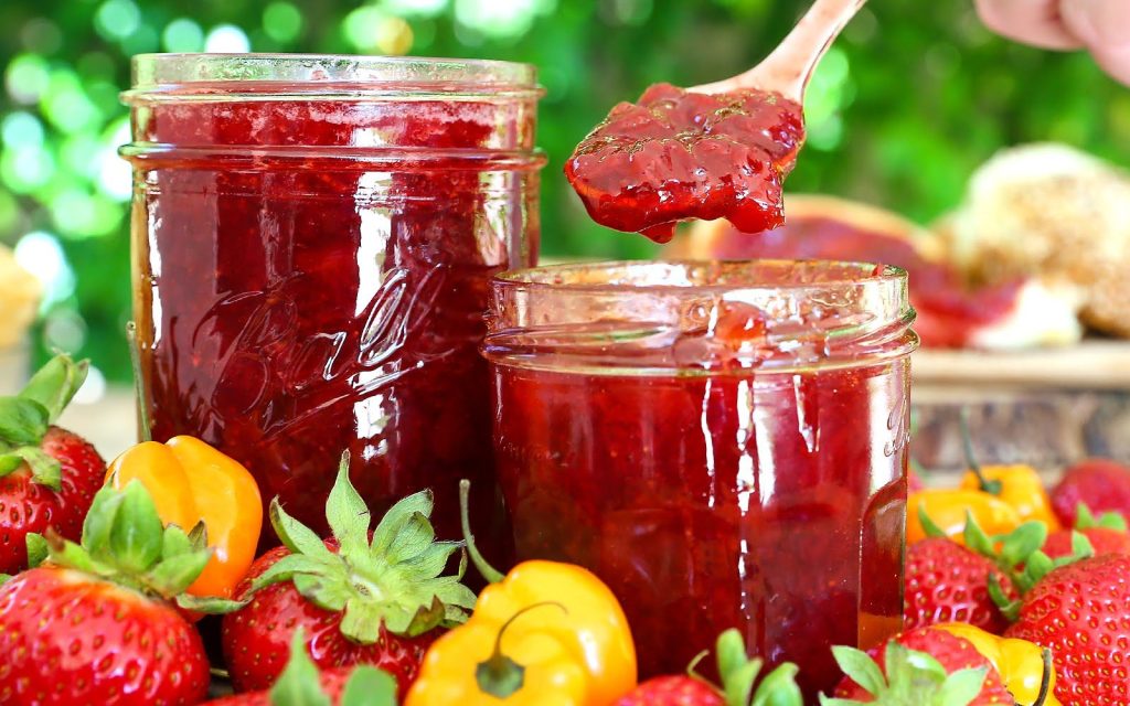 spicy strawberry jam in mason jars