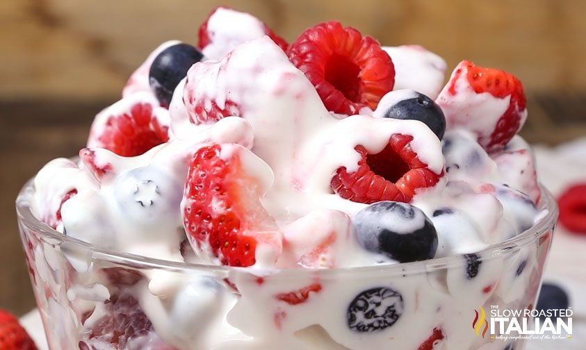 summer berry cheesecake salad in bowl