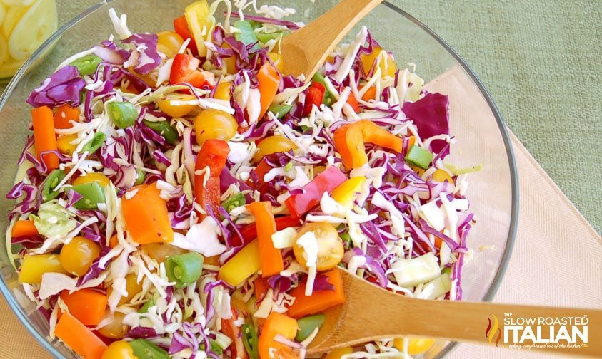 cabbage salad in glass bowl