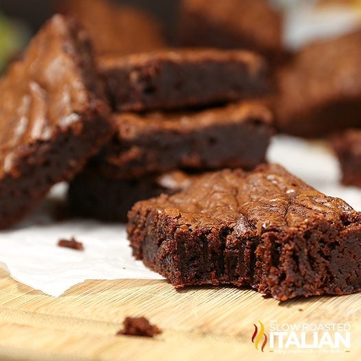 3-ingredient brownies with a bite taken.