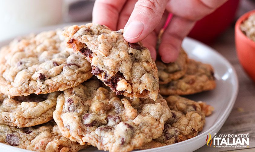 platter of Doubletree hotel chocolate chip cookies