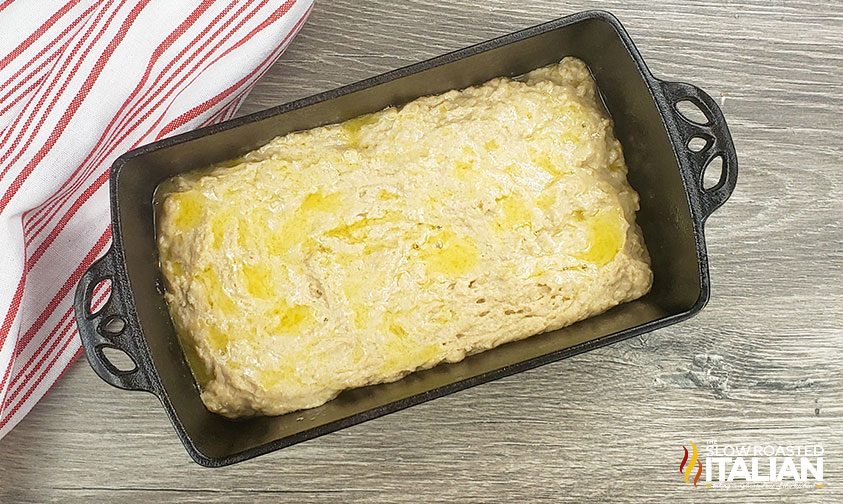 root beer bread batter in loaf pan