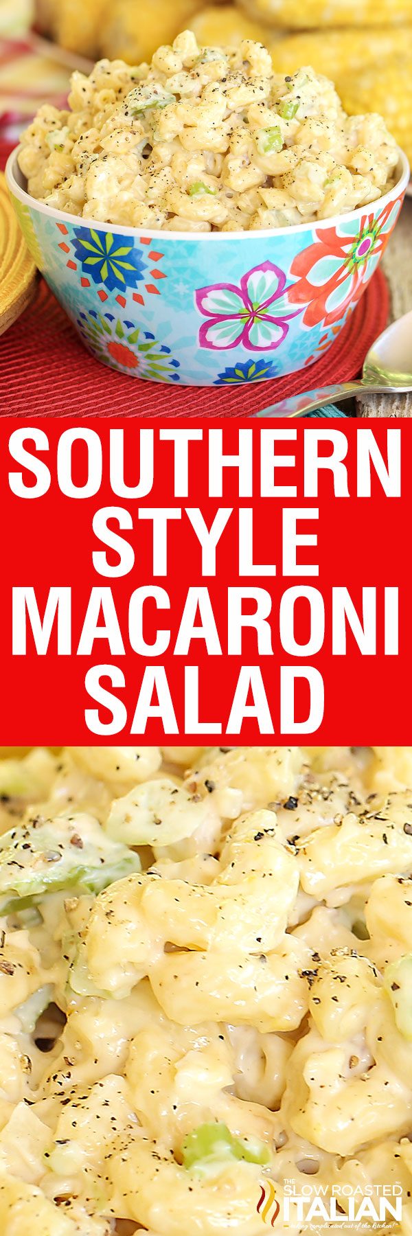 titled pinterest collage: southern macaroni salad