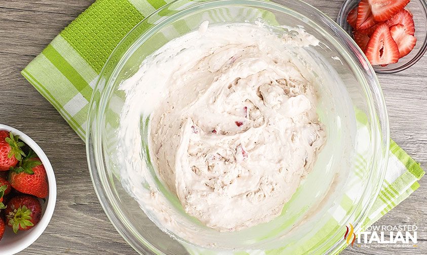 melted ice cream and flour in mixing bowl