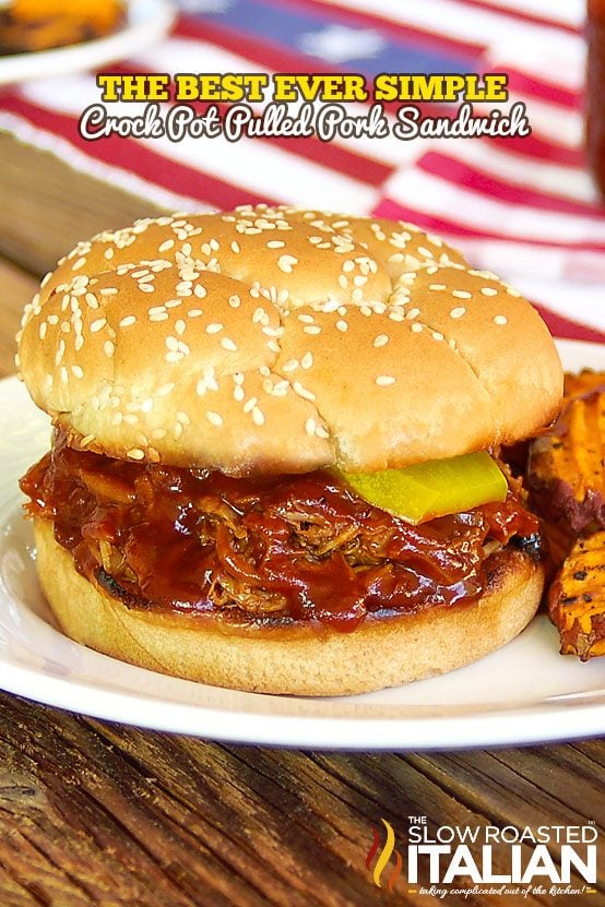 titled (shown served on sesame seed bun) crockpot pulled pork recipe