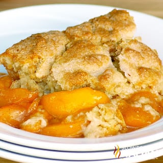 plate of southern peach cobbler