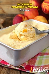 titled collage for peach no churn ice cream