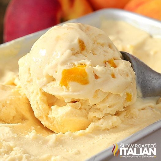 homemade peach ice cream, close up