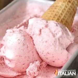 homemade strawberry ice cream in loaf pan