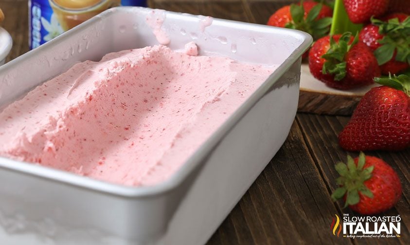 homemade strawberry ice cream in loaf pan