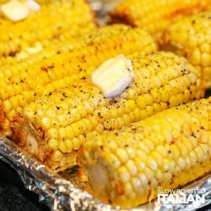 oven roasted corn with butter on sheet pan
