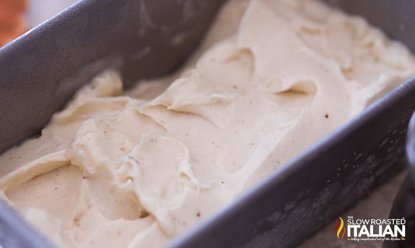 Frozen banana ice cream in a freezer safe pan