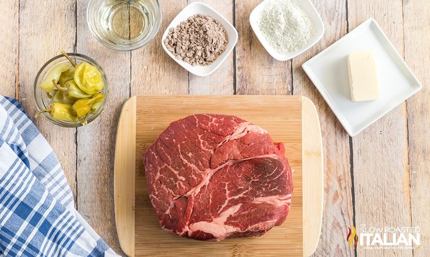 ingredients on cutting board for beef roast recipe