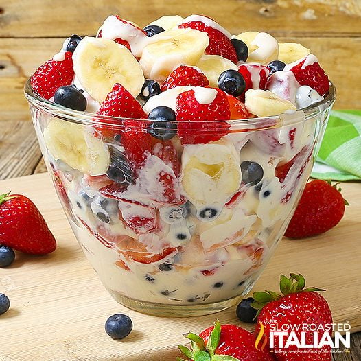 red white and blue cheesecake salad