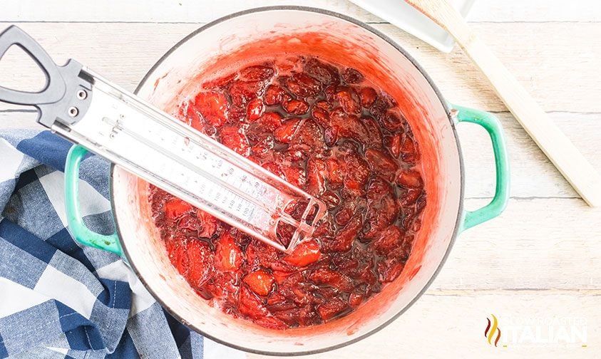 Strawberry Jam: Candy thermometer to check doneness
