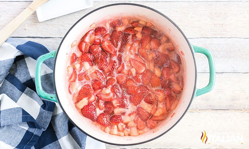 Strawberry Jam Recipe: Strawberries Cooking Down in Pot