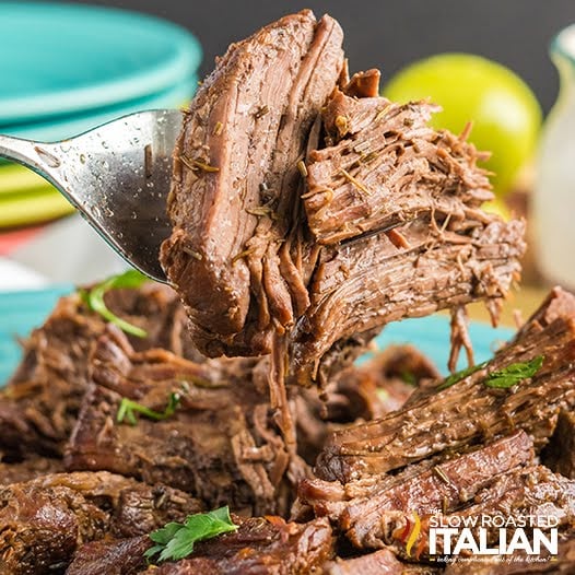 crock pot roast on a fork